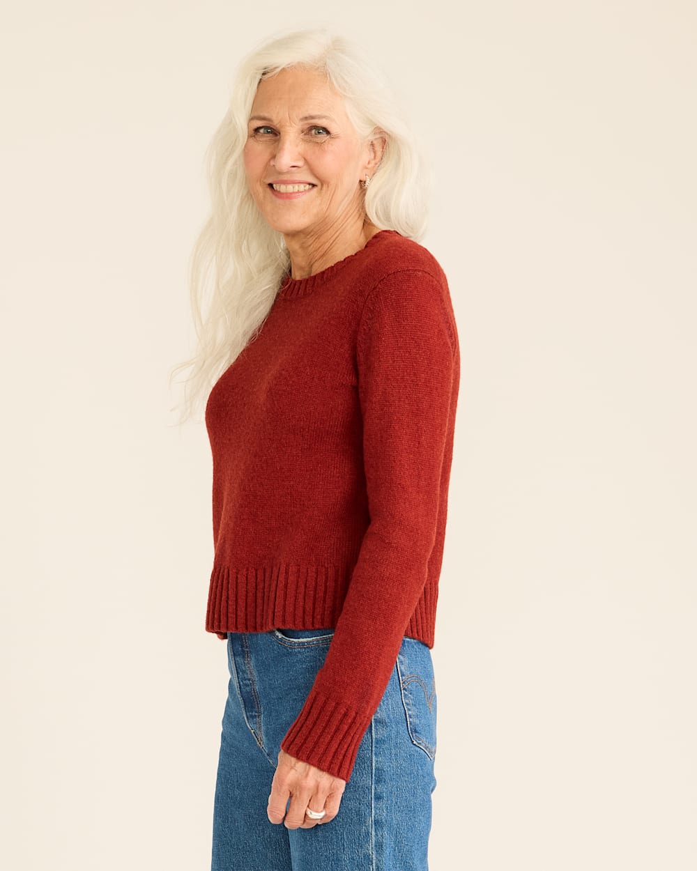 Relaxed Shetland Crew Pullover <br> Chili Red