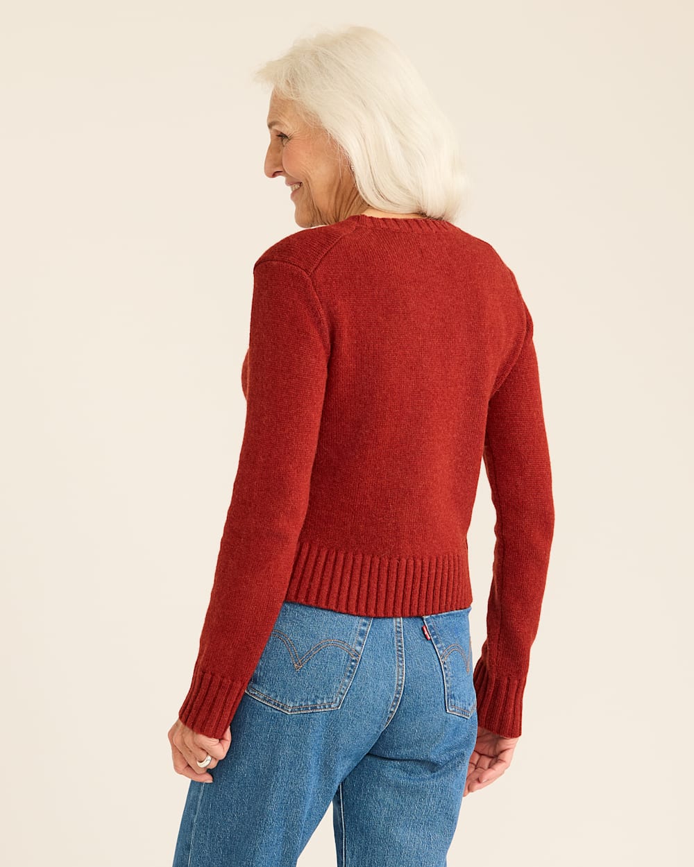 Relaxed Shetland Crew Pullover <br> Chili Red