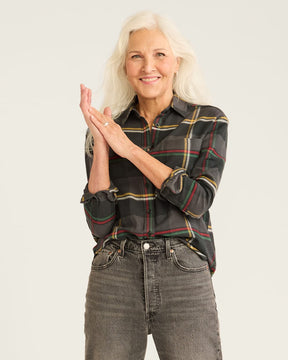 Boyfriend Flannel Shirt<br>Black Multi Plaid