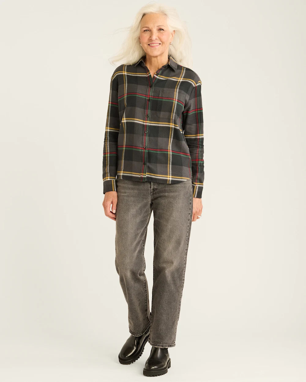 Boyfriend Flannel Shirt<br>Black Multi Plaid