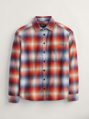 WOMEN'S PLAID BOYFRIEND DOUBLEBRUSHED FLANNEL SHIRT<br>RUST NAVY OMBRE