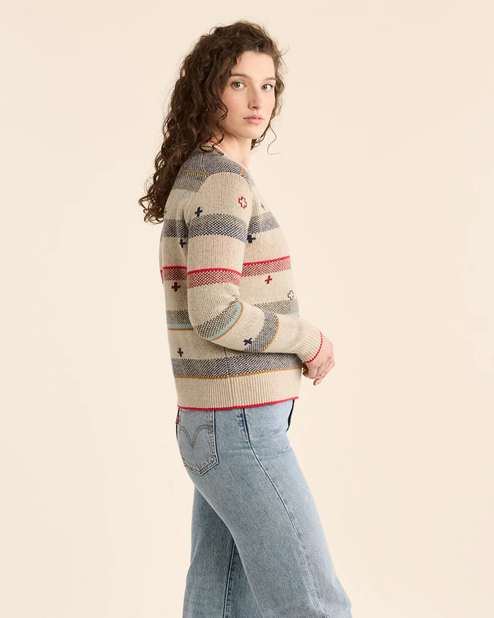 Graphic Merino Pullover Sweater<br>Oatmeal Heather Stripe