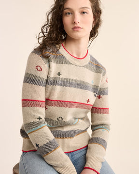 Graphic Merino Pullover Sweater<br>Oatmeal Heather Stripe