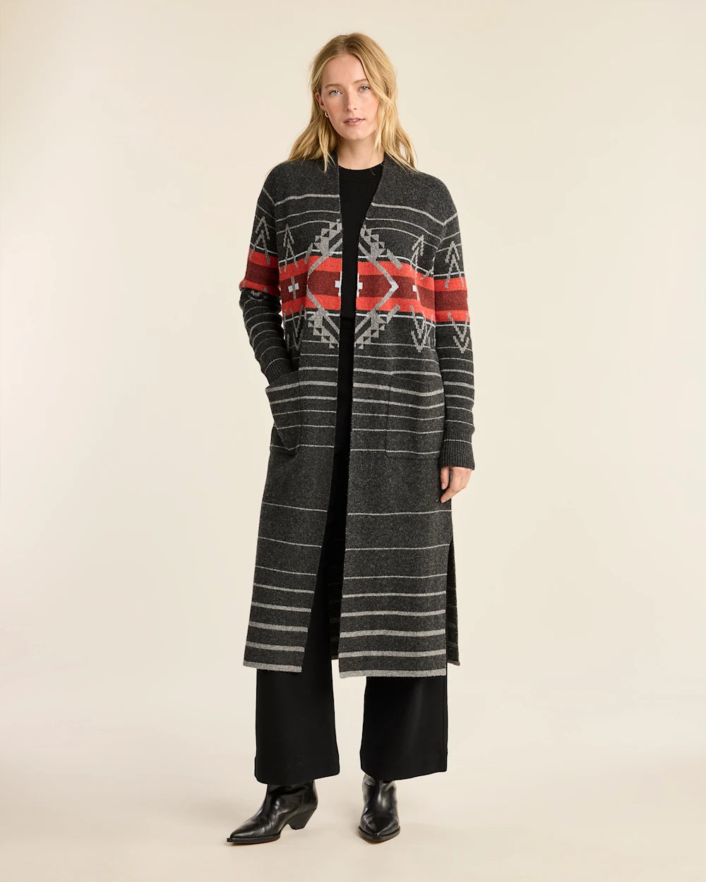 Lambswool Duster Sweater<br>Black Heather Multi