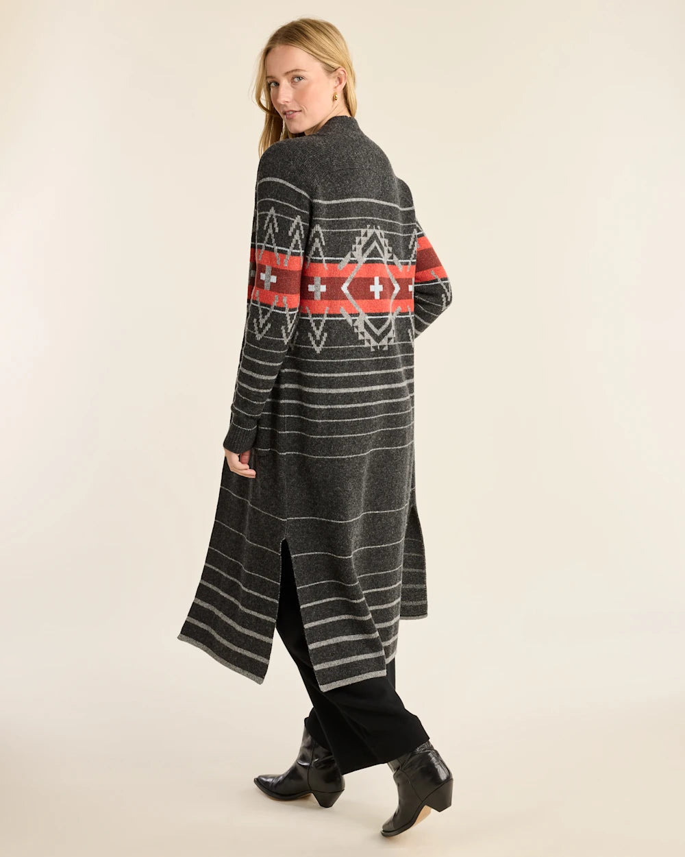 Lambswool Duster Sweater<br>Black Heather Multi