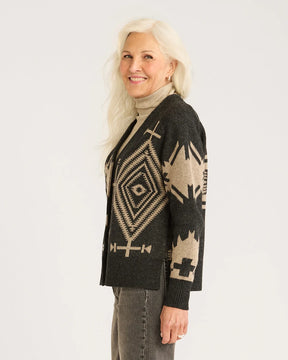 Oversized Graphic Cardigan<br>Black/Taupe