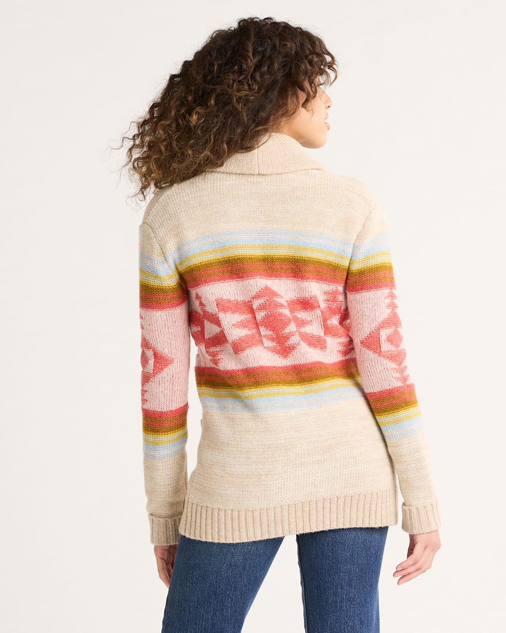 WOMEN'S HERITAGE WOOL CARDIGAN<br>TAN/ORANGE MULTI