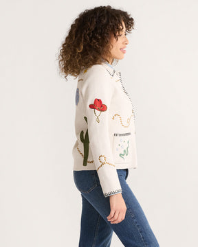 WOMEN'S SOUVENIR CARDIGAN<br>OATMEAL MULTI