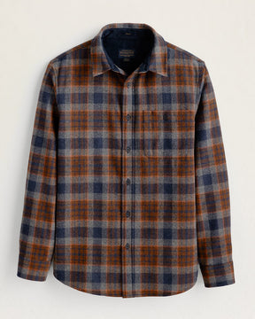 MEN'S PLAID ELBOW-PATCH TRAIL SHIRT<br>NAVY MIX/ORANGE PLAID