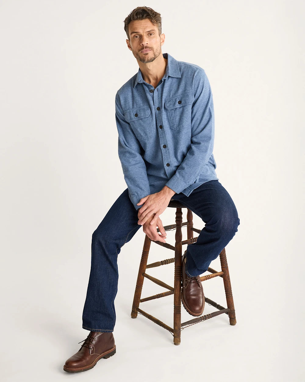 MEN'S BURNSIDE DOUBLEBRUSHED FLANNEL SHIRT<br>BLUE HEATHER