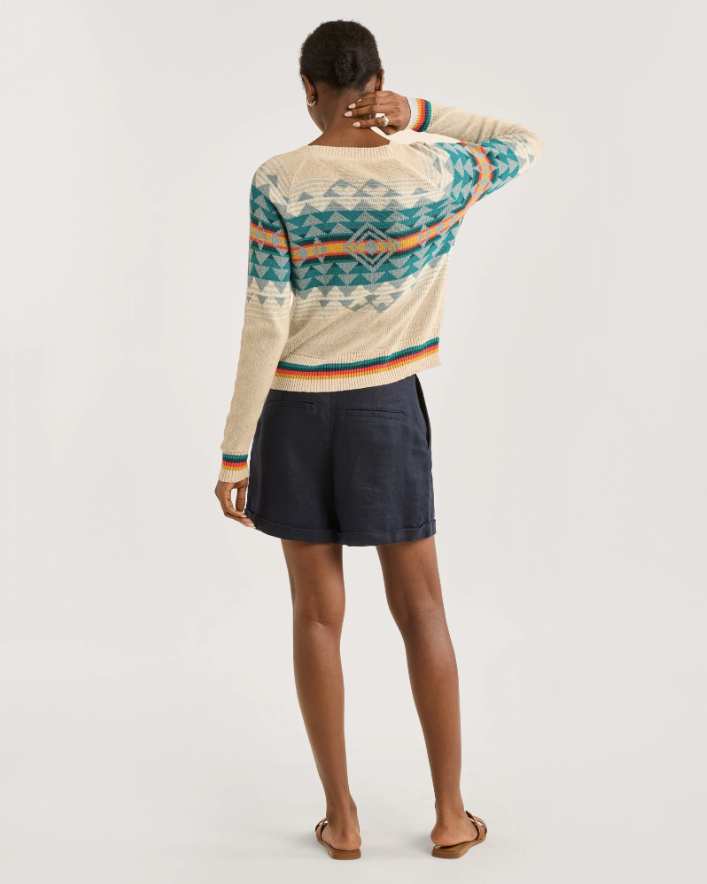 Raglan Cotton Graphic Sweater<br>Ivory Multi Highland Peak