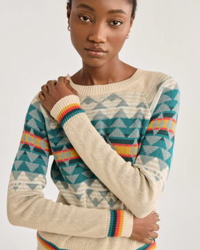 Raglan Cotton Graphic Sweater<br>Ivory Multi Highland Peak