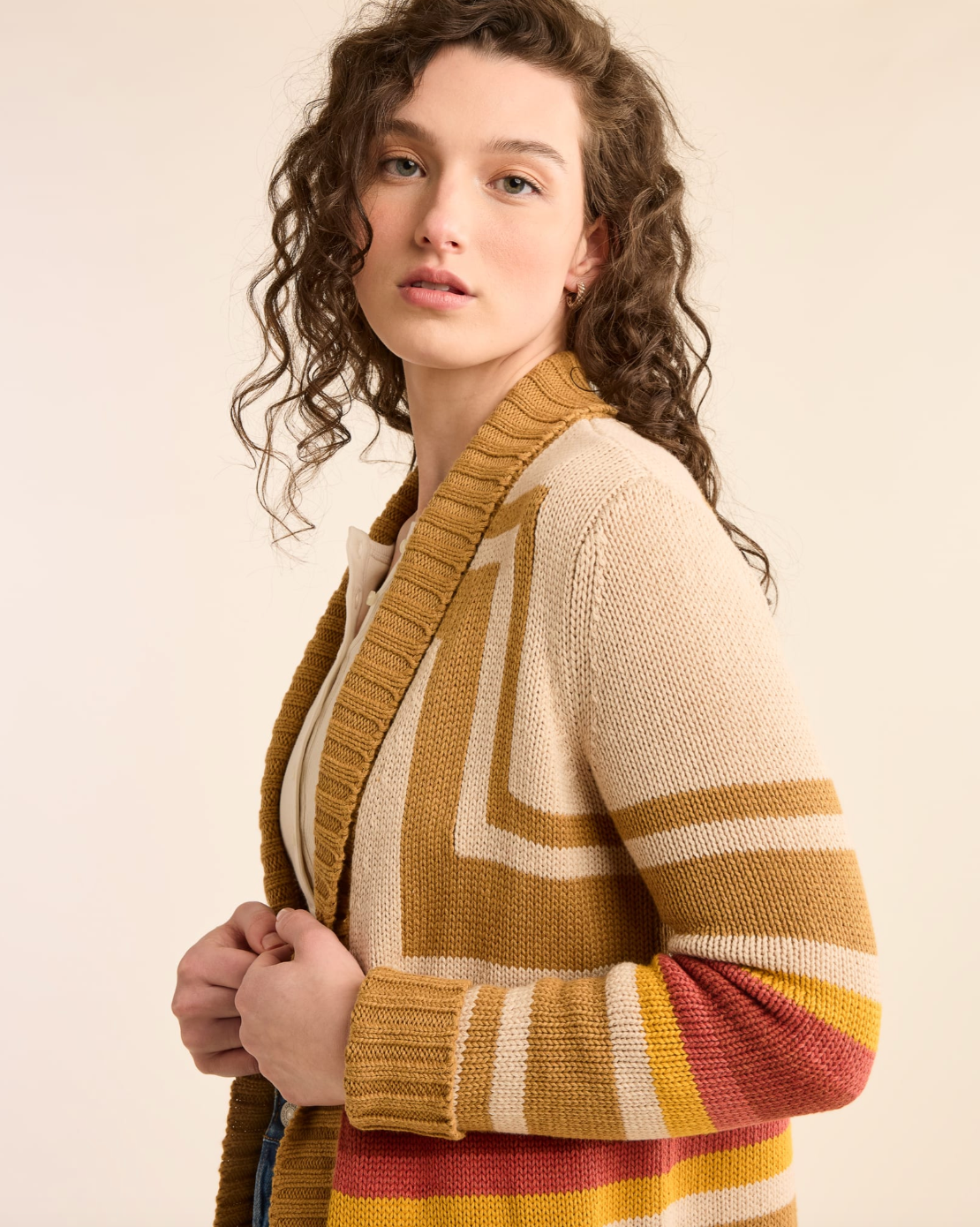 Harding Open Front Cardigan<br>Sandshell Multi